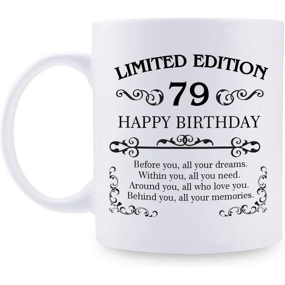 79th Birthday Gifts for Women Men - 11 oz Coffee Mug - 79 Year Old Present Ideas for Mom, Dad, Wife, Husband, Son, Daughter, Friend, Colleague, Coworker (79th Birthday Gift)