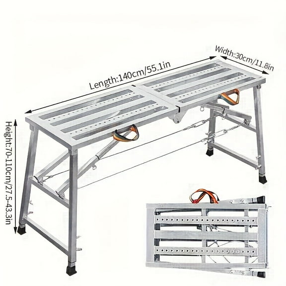 79x10-Inch Adjustable Work Platform, 800lb Capacity Steel Scaffolding Ladder for Home Improvement