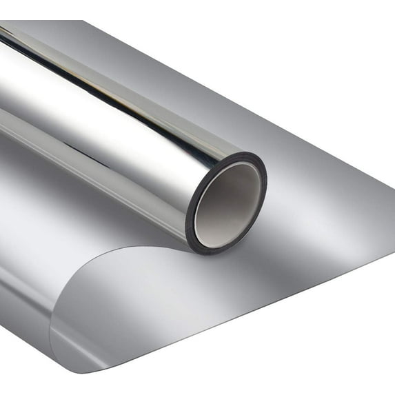 79x18 inch One Way Window Privacy Film Daytime Privacy Window Tint for Home,UV Blocking Reflective Heat Control Glass Films Non-Adhesive Mirror Window Clings,Silver