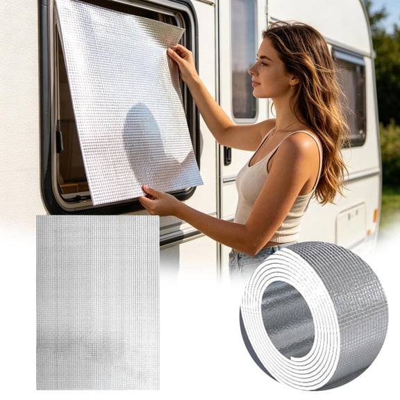 79x24IN Thick 8mm Double-Sided Aluminum Window Heat Insulation Film with Suction Cups, 3-Layer Opaque Privacy Sun Blocker, Cuttable Removable Sun Shade for Home Office RV Garage Glass Windows