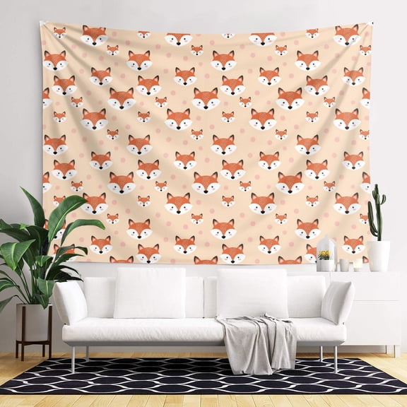 79x60 Inch Rectangle Wall Tapestry for Indoor & Outdoor, Living Room, Bedroom, Teen Room,Fox Heart Gray Pattern