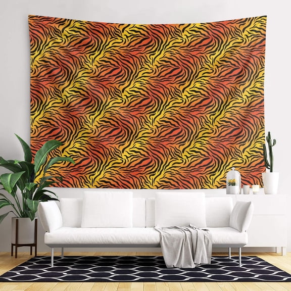 79x60 Inch Rectangle Wall Tapestry for Indoor & Outdoor, Living Room, Bedroom, Teen Room,Tiger Striped Gradient Orange Pattern