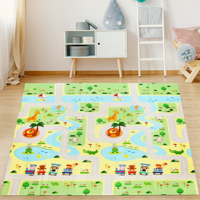 79x71x0.6 inch Foam Crawling Mat Baby Folding Play Mat Kids Reversible  Extra Large Non Toxic Waterproof Infants Rug Toddler for Picnic Outdoor