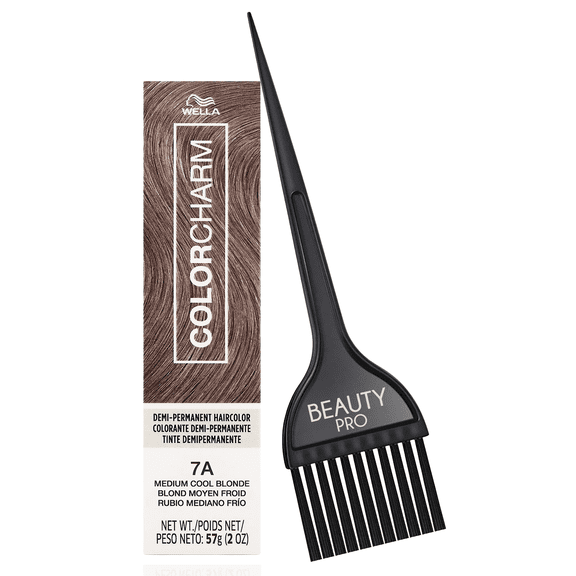 7A Medium Cool Blonde, Wella ColorCharm Demi-Permanent Creme Hair Color 2 oz + Beauty Pro Brush