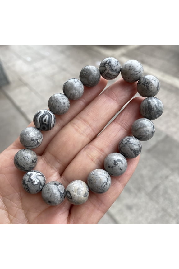7A Natural Stone Map Stone Bracelet Single Circle Gray Picasso