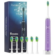 7AM2M Sonic Electric Toothbrush with 6 Brush Heads for Adults and Kids, One Charge for 90 Days, Wireless Fast Charge, 5 Modes with 2 Minutes Built in Smart Timer, Electric Toothbrushes (Purple)