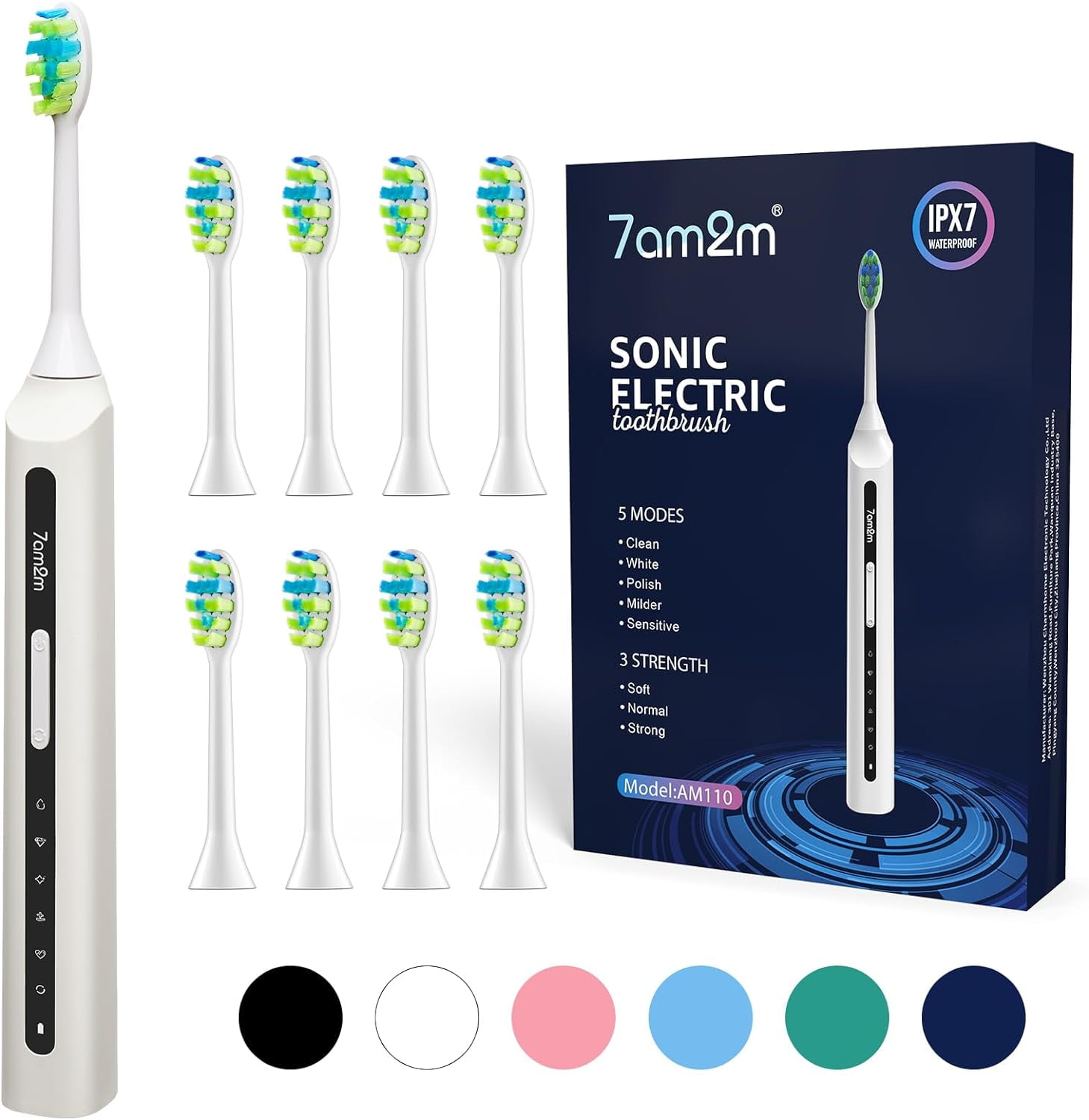 7AM2M Sonic Electric Toothbrush with 8 Brush Heads and 15 Adjustable
