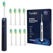 7AM2M Sonic Electric Toothbrush, High Power Rechargeable Toothbrushes, with 8 Brush Heads for Adults and Kids, 15 Adjustable Modes, Built-in 2-Minute Smart Timer, 4 Hours Fast Charge, Navy Blue