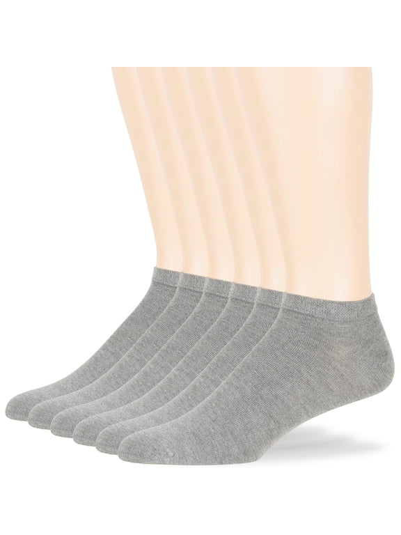 Men Bamboo Ankle Sock - 6 Pack - Thin Seamless Breathable Soft Solid Low Cut - Sock Size 10-13 Shoe 9-12 L Grey