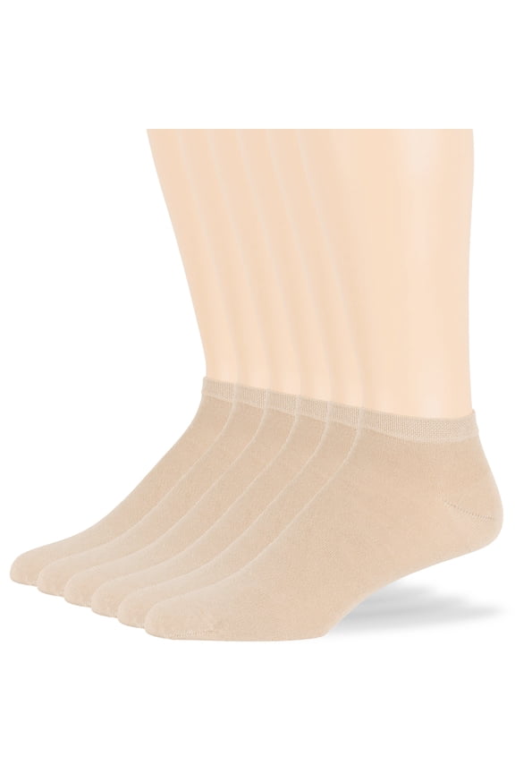 Men Bamboo Ankle Sock - 6 Pack - Thin Seamless Breathable Soft Solid Low Cut - Sock Size 10-13 Shoe 9-12 L Light Beige