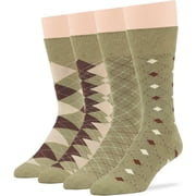 7BIGSTARS KINGDOM Men Bamboo Patterned Dress Sock - 4 Pack - Argyle, Geometric -Breathable Casual Crew Fashion Seamless Khaki Assortment - Sock Size 10-13 Shoe 9-12 L