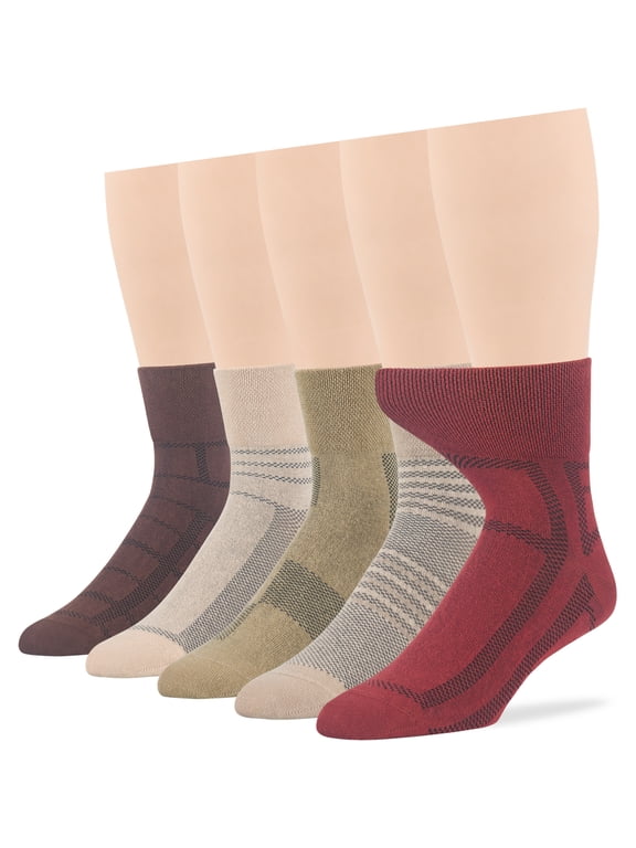 Men Extra Wide Novelty Cotton Quarter Socks - 5 Pack Large - Square Mesh Seamless - Sock Size 10-13 Shoe Size 9-12 L Brown, Light Beige, Beige, Khaki, Light Brown