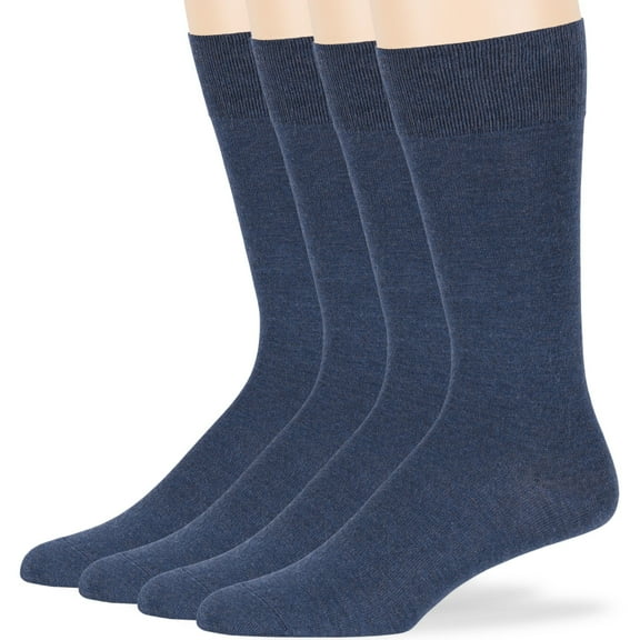 7BIGSTARS KINGDOM Men Seamless Bamboo Dress Socks - 4 Pack - Breathable Casual Soft Crew Business Solid - Sock Size 10-13 Shoe 9-12 L Light Navy