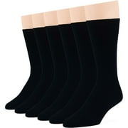 7BIGSTARS KINGDOM Mens Cotton Dress Socks - 6 Pack Large - Solid Casual Crew Lightweight Business Work Sock Size 10-13 Shoe 9-12 L Black