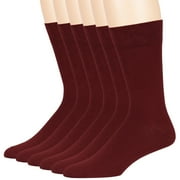 7BIGSTARS KINGDOM Mens Cotton Dress Socks - 6 Pack Large - Solid Casual Crew Lightweight Business Work Sock Size 10-13 Shoe 9-12 L Burgundy