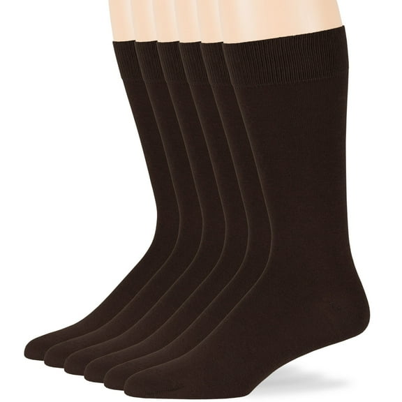 7BIGSTARS KINGDOM Men's Cotton Dress Socks - 6 Pack Large - Solid Casual Crew Lightweight Business Work Sock Size 10-13 Shoe 9-12 L Dark Brown