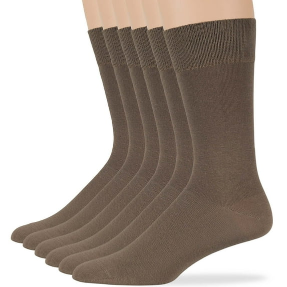 7BIGSTARS KINGDOM Men's Cotton Dress Socks - 6 Pack Large - Solid Casual Crew Lightweight Business Work Sock Size 10-13 Shoe 9-12 L Dark Khaki