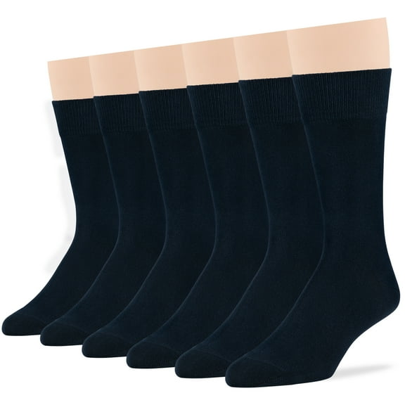 7BIGSTARS KINGDOM Men's Cotton Dress Socks - 6 Pack Large - Solid Casual Crew Lightweight Business Work Sock Size 10-13 Shoe 9-12 L Dark Navy