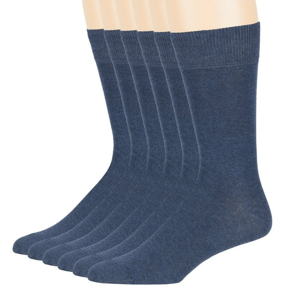 7BIGSTARS KINGDOM Men's Cotton Dress Socks - 6 Pack Large - Solid Casual Crew Lightweight Business Work Sock Size 10-13 Shoe 9-12 L Light Navy