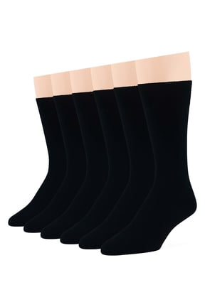 Men's Cotton Dress Socks - 6 Pairs XL - Solid Casual Crew Lightweight Business Big and Tall Shoe 12-15 XL Black