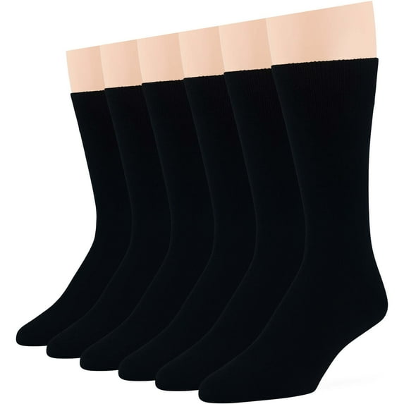 7BIGSTARS KINGDOM Men's Cotton Dress Socks - 6 Pairs XL - Solid Casual Crew Lightweight Business Big and Tall Shoe 12-15 XL Black