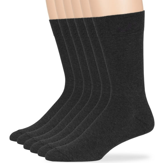 7BIGSTARS KINGDOM Men's Cotton Dress Socks - 6 Pairs XL - Solid Casual Crew Lightweight Business Big and Tall Shoe 12-15 XL Charcoal