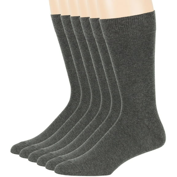 7BIGSTARS KINGDOM Men's Cotton Dress Socks - 6 Pairs XL - Solid Casual Crew Lightweight Business Big and Tall Shoe 12-15 XL Dark Grey