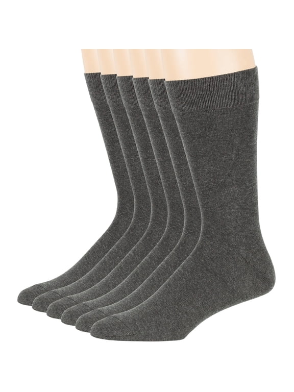 Men's Cotton Dress Socks - 6 Pairs XL - Solid Casual Crew Lightweight Business Big and Tall Shoe 12-15 XL Dark Grey