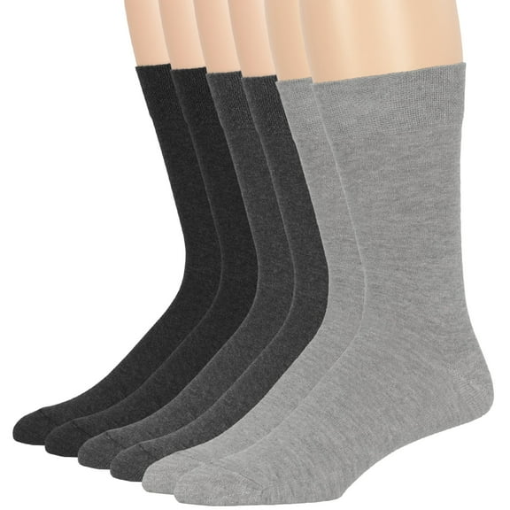 7BIGSTARS KINGDOM Men's Cotton Dress Socks -6 pack- Thin Business Crew Casual Charcoal, Dark Grey, Grey Sock Size 10-13 Shoe Size 9-12 L (A12)