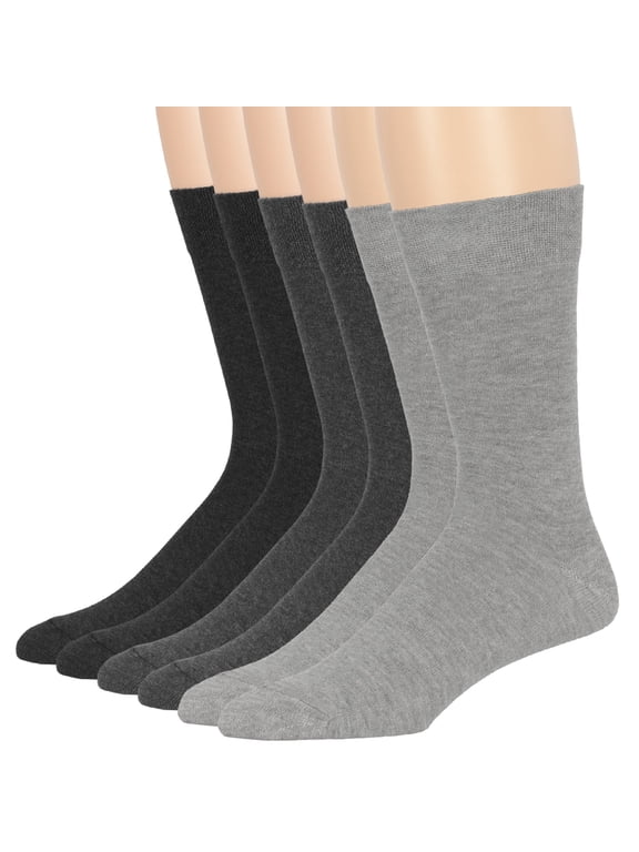 Men's Cotton Dress Socks -6 pack- Thin Business Crew Casual Charcoal, Dark Grey, Grey Sock Size 10-13 Shoe Size 9-12 L (A12)