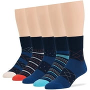 7BIGSTARS KINGDOM Mens Diabetic Extra Wide Fashion Cotton Quarter Socks - 5 Pack - Geometric, Stirpe, Dot Pattern, Seamless- Sock Size 10-13 Shoe Size 9-12 L Navy Blue, Denim Blue, Orange