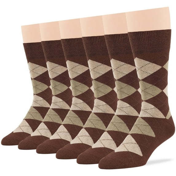 7BIGSTARS KINGDOM Men's Dress Argyle Cotton Socks - 6 Pack - Large - Casual Seamless Socks Size 10-13 Shoe Size 6-12 L Brown