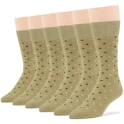 7BIGSTARS KINGDOM Men's Dress Socks Cotton - 6 pack- Dotted Crew Casual Sock Size 10-13 Shoe Size 6-12 Khaki L
