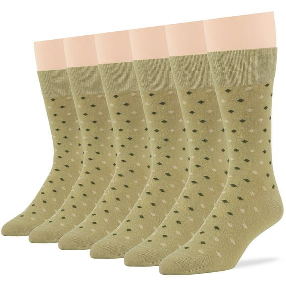 7BIGSTARS KINGDOM Men's Dress Socks Cotton - 6 pack- Dotted Crew Casual Sock Size 10-13 Shoe Size 6-12 Khaki L