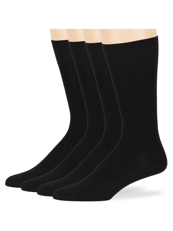 Men's Seamless Bamboo Big and Tall Dress Socks - 4 Pack - Breathable Casual Soft Crew Business Solid - Sock Size 13-15 Shoe 12-15 XL Black