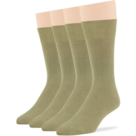 7BIGSTARS KINGDOM Men's Seamless Bamboo Big and Tall Dress Socks - 4 Pack - Breathable Casual Soft Crew Business Solid - Sock Size 13-15 Shoe 12-15 XL Khaki