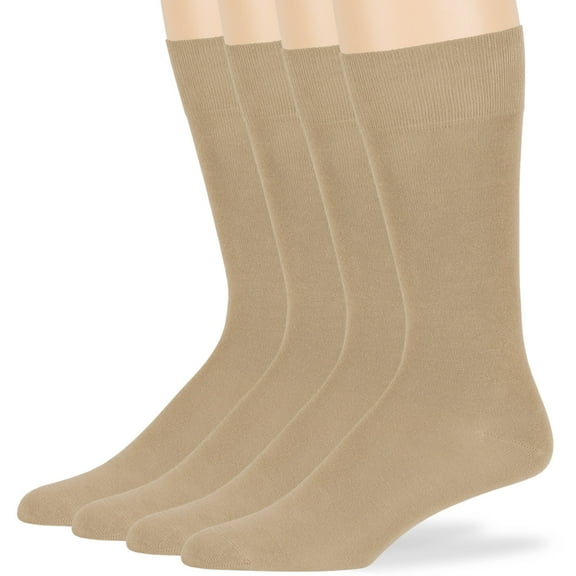 7BIGSTARS KINGDOM Men's Seamless Bamboo Dress Socks - 4 Pack - Breathable Casual Soft Crew Business Solid - Sock Size 10-13 Shoe 9-12 L Beige