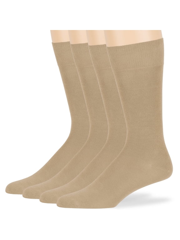 Men's Seamless Bamboo Dress Socks - 4 Pack - Breathable Casual Soft Crew Business Solid - Sock Size 10-13 Shoe 9-12 L Beige