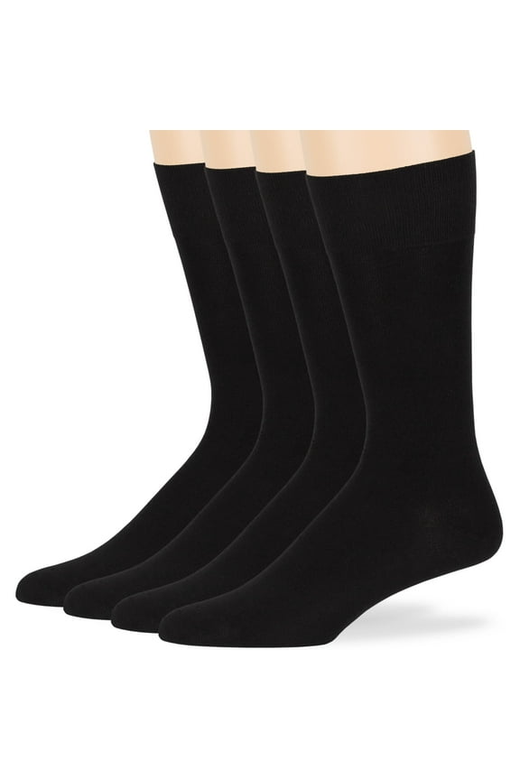 Men's Seamless Bamboo Dress Socks - 4 Pack - Breathable Casual Soft Crew Business Solid - Sock Size 10-13 Shoe 9-12 L Black