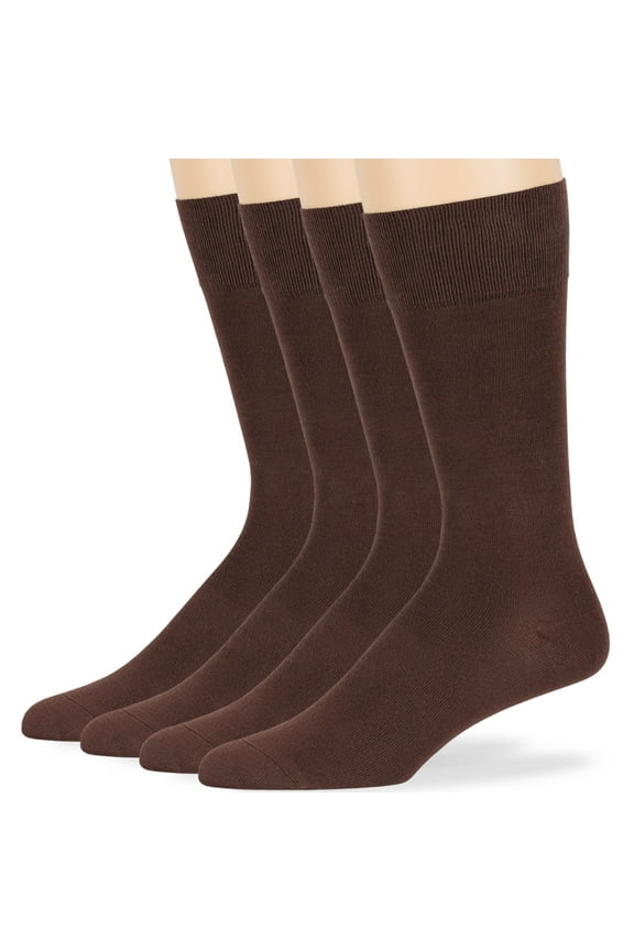 Men's Seamless Bamboo Dress Socks -4 Pack - Breathable Casual Soft Crew Business Solid - Sock Size 10-13 Shoe 9-12 L Brown