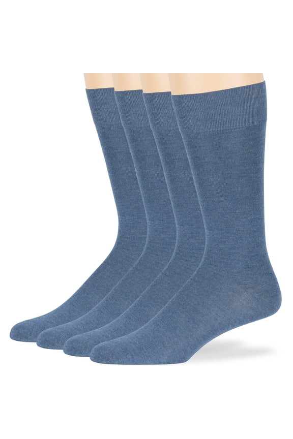 Men's Seamless Bamboo Dress Socks - 4 Pack - Breathable Casual Soft Crew Business Solid - Sock Size 10-13 Shoe 9-12 L Denim Blue