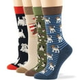 thumbnail image 1 of 7BIGSTARS KINGDOM Women Fun Crew Cotton Novelty Socks - 4 Pairs Large - Puppy - Sock Size:10-12, Shoe Size:8-12 , Olive Green, Light Navy, Light Beige, Dark Navy, 1 of 9