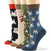 7BIGSTARS KINGDOM Women Fun Crew Cotton Novelty Socks - 4 Pairs Medium - Puppy - Sock Size 9-11, Shoe Size 5-9, Olive Green, Light Navy, Light Beige,Dark Navy