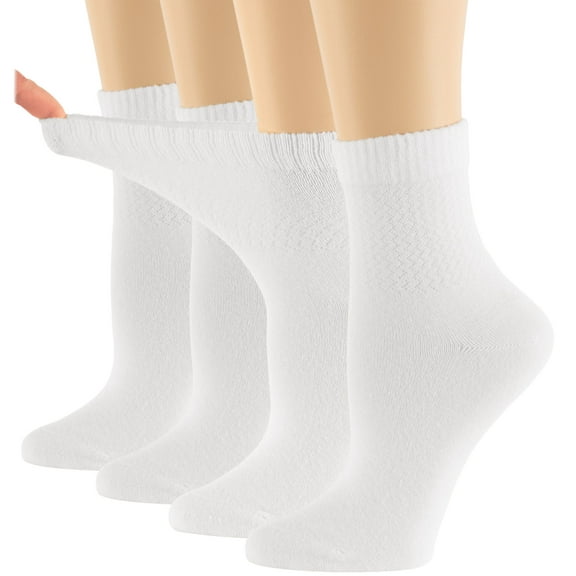 7BIGSTARS KINGDOM Women Seamless Bamboo Diabetic Ankle Socks, Non-Binding Loose Fit - 4 Pack Medium - Solid Casual Thin - Sock Size 9-11 Shoe Size 5-9 M White