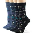 thumbnail image 1 of 7BIGSTARS KINGDOM Women Space Socks - 4 Pack Large - Crew Gifts Cotton Long - Sock Size: 10-12, Shoe Size: 8-12, 2 pairs of Denim Blue, 1 pair of Light Navy, 1 pair of Black, 1 of 9