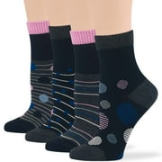 7BIGSTARS KINGDOM Womens Bamboo Diabetic Quarter Patterned Socks - 4 Pack Medium-Extra Wide Polka Dot, Stripe - Sock Size 9-11 Shoe Size 5-9 M Dark Grey, Black, Blue