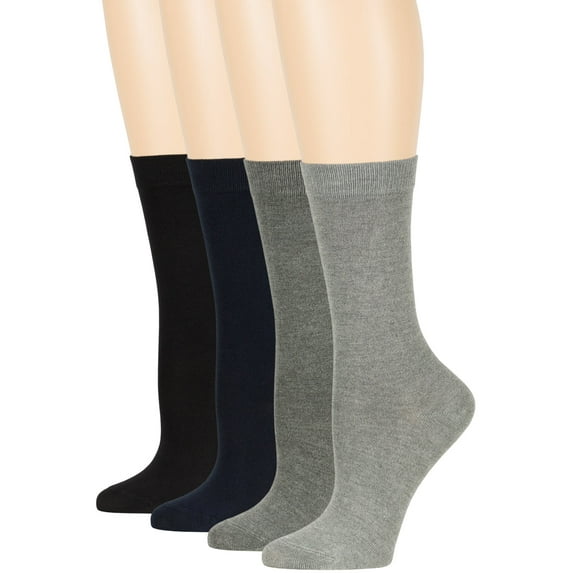 7BIGSTARS KINGDOM Women's Bamboo Dress Socks - 4 Pack Large - Casual Crew , Black, Dark Navy, Grey, Dark Grey , Sock Size 10-12 Shoe Size 8-12 L