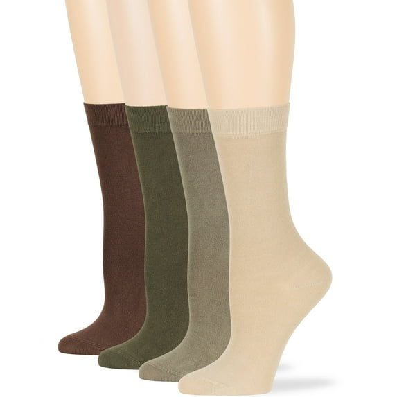 7BIGSTARS KINGDOM Women's Bamboo Dress Socks - 4 Pack Large - Casual Crew, Brown, Olive, Khaki, Light Beige, Sock Size 10-12 Shoe Size 8-12 L