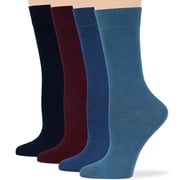 7BIGSTARS KINGDOM Womens Bamboo Dress Socks - 4 Pack Large - Casual Crew, Dark Navy, Burgundy, Light Navy, Denim Blue, Sock Size 10-12 Shoe Size 8-12 L
