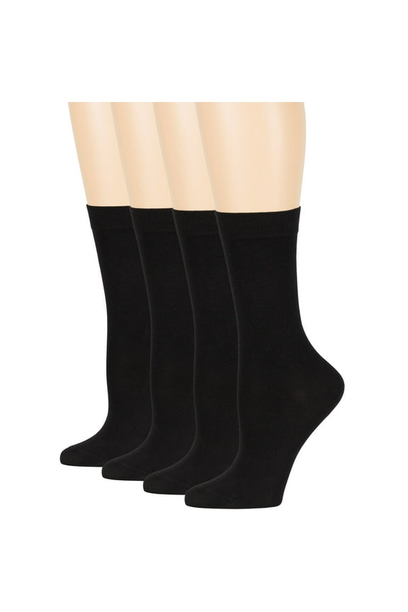 Women's Bamboo Dress Socks - 4 Pack Large - Casual Crew Lightweight - Sock Size 10-12 Shoe Size 8-12 L Black